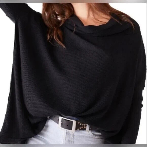 Free People Juicy Long Sleeve thermal Top in black  size XS NWT msrp‎ $88 - Picture 1 of 3